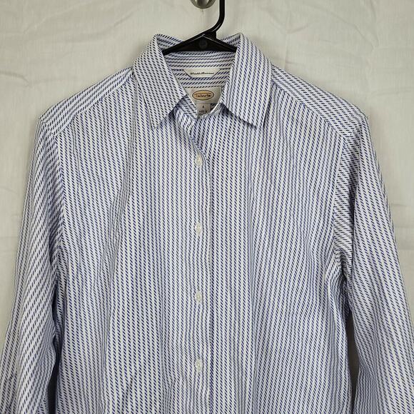 Talbots Womens Blue White Striped Wrinkle Long Sleeve Button Front Shirts Size 4 - Picture 3 of 6
